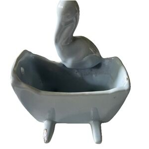 Haeger Pottery Stork Rocking Cradle Planter Baby Blue Vintage Nursery Ceramic US